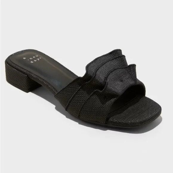 A New Day Lyta Sandals Black Raffia Sandal Slide Never Worn In Box Size 10 - Picture 1 of 11